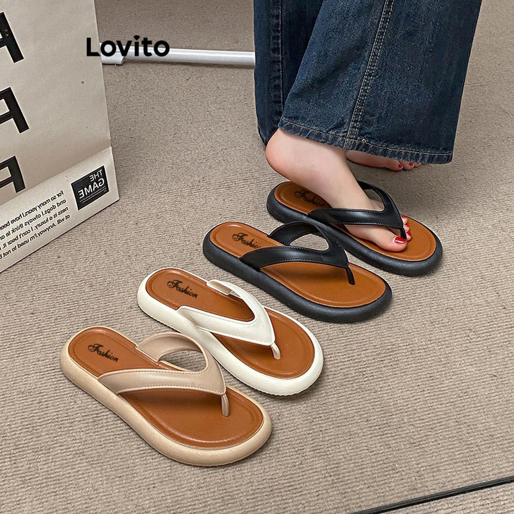 Lovito Casual Plain Colorblock Simple Versatile Soft Bottom Comfortable ...