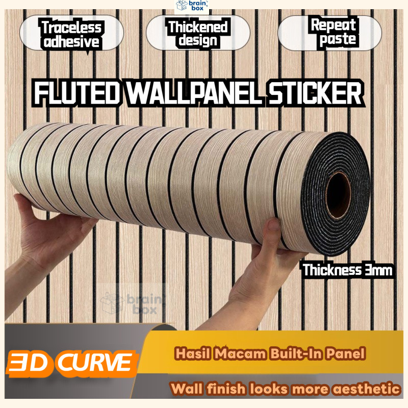 3D Fluted Wood Texture Foam Wall Sticker | Self-Adhesive Wallpaper for ...