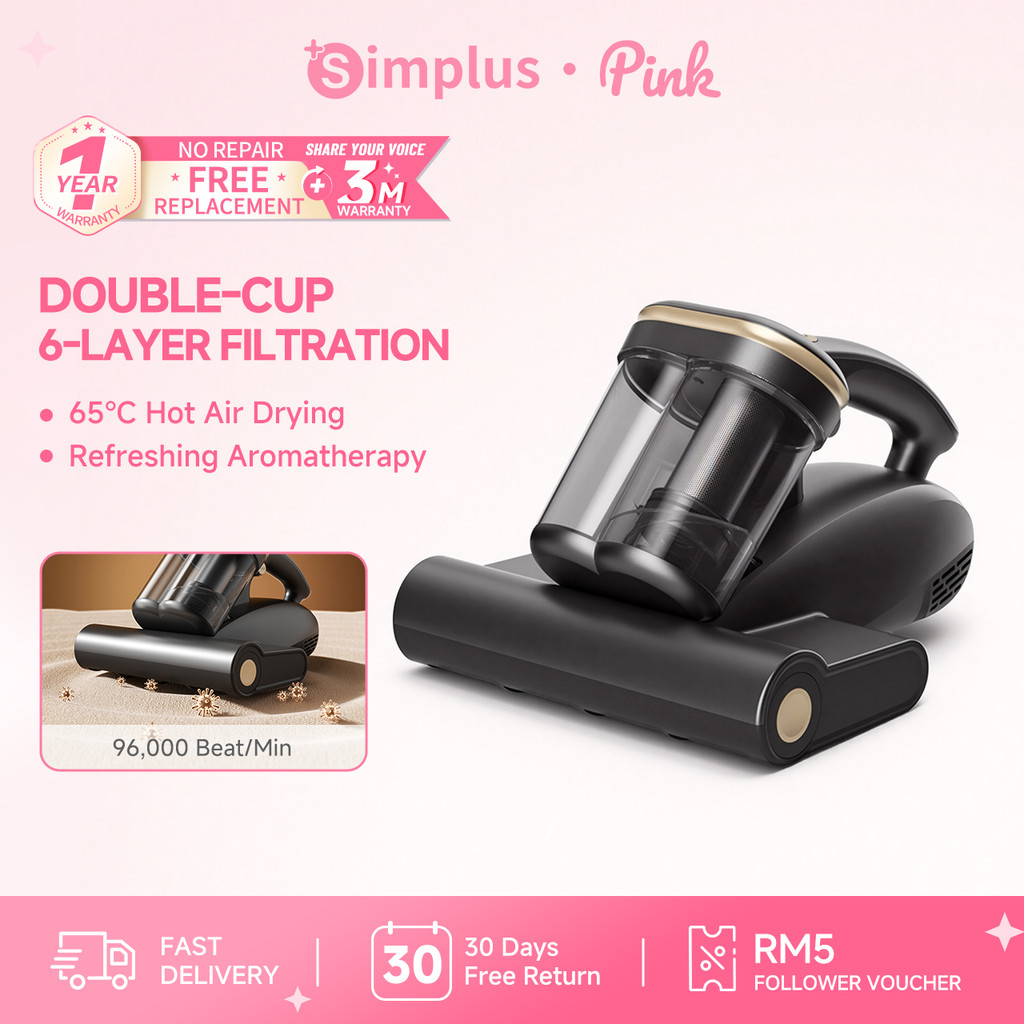 Simplus Pink Dust Mite Vacuum 65°C Hot Air Mites Killing UV ...