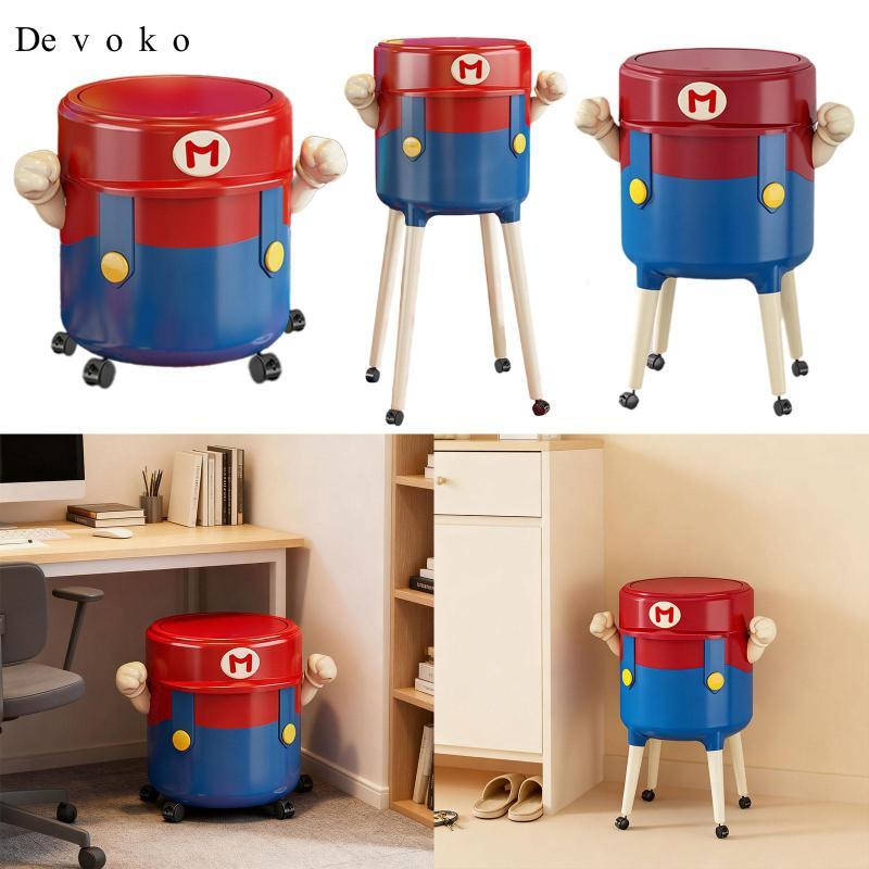 Devoko Wastebasket and Wheels, Garbage Pail with Lid, Movable Waste Bin ...