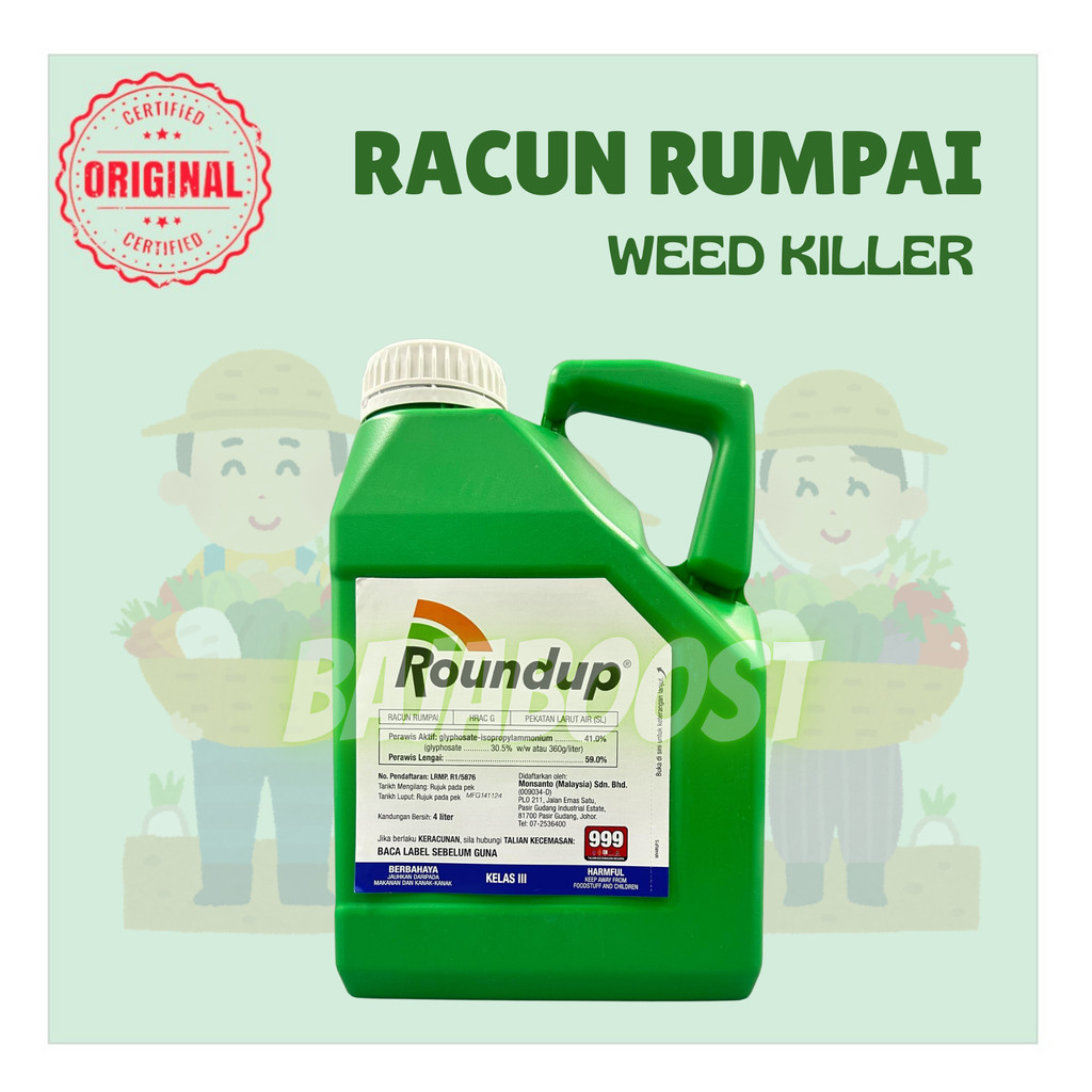 4L ROUNDUP weed killer Glyphosate 41% ( racun rumput racun lalang ...