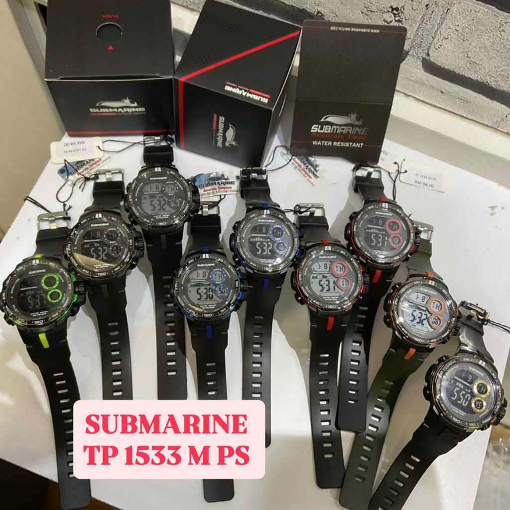 [ OFFICIAL WARRANTY 1 YEAR ] SUBMARINE TP 1533 M PS DIGITAL MEN WATCH ...