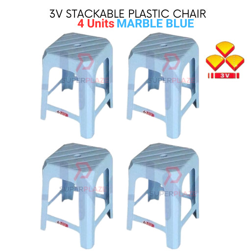 4 Units Marble Blue 3V Stackable Plastic Stool Plastic Chair Plastic ...