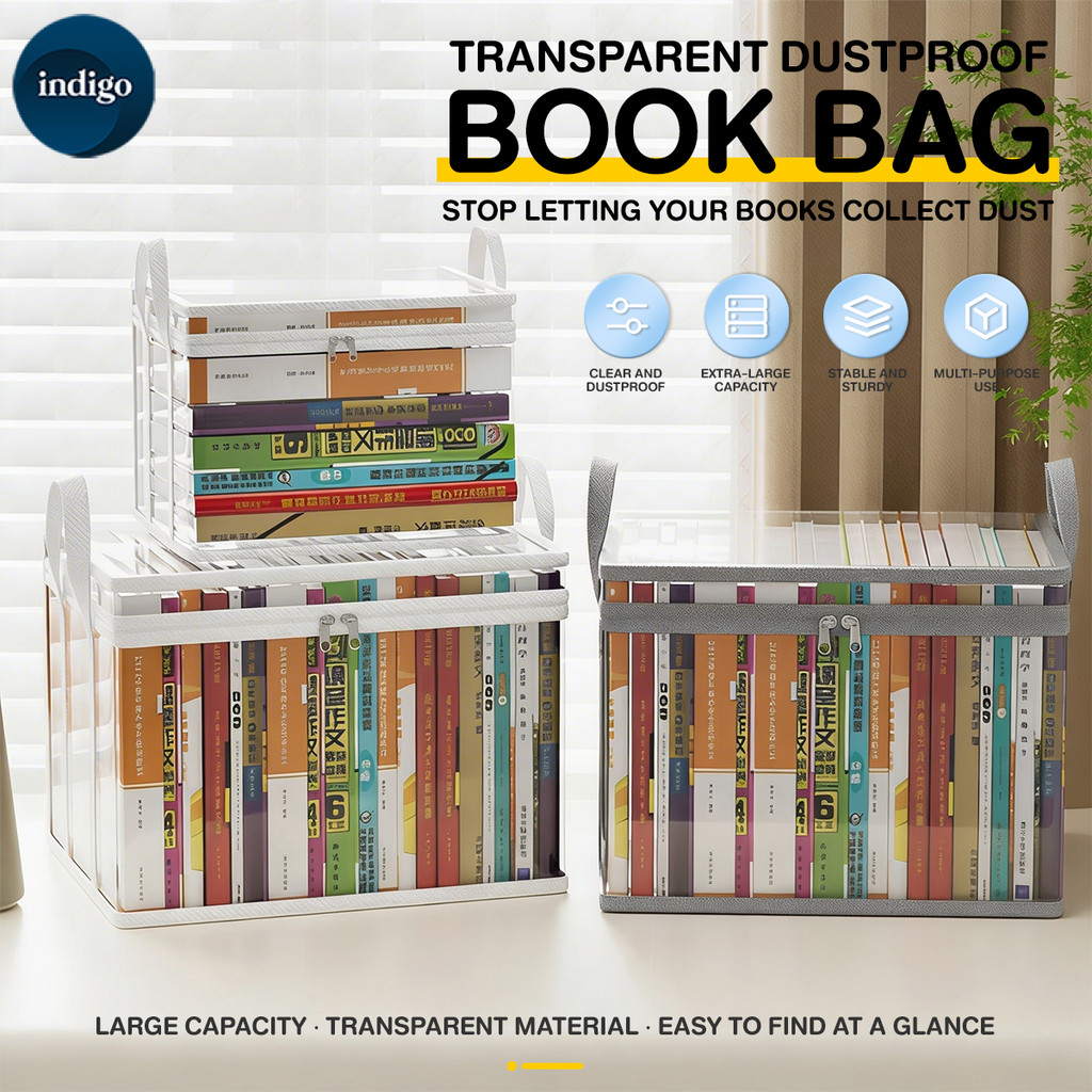 Book Storage Bag Collapsible Book Pouch Waterproof Tote Bag Zipper ...