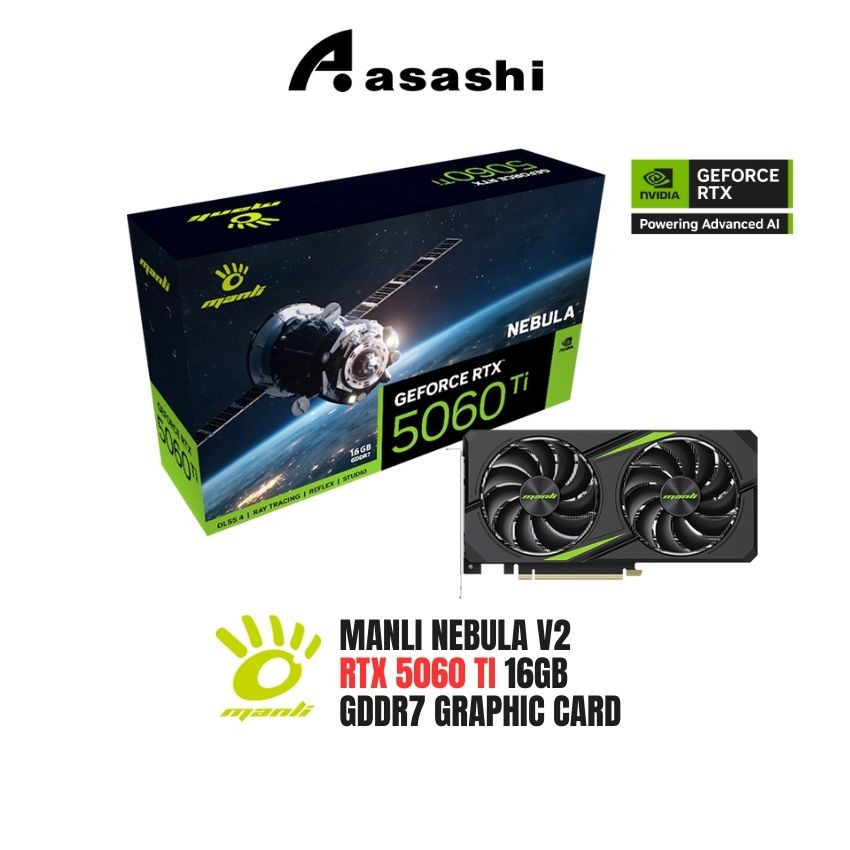 MANLI Nebula V2 RTX 5060 Ti 16GB GDDR7 Twin Cooler Graphic Card (3 + 2 ...