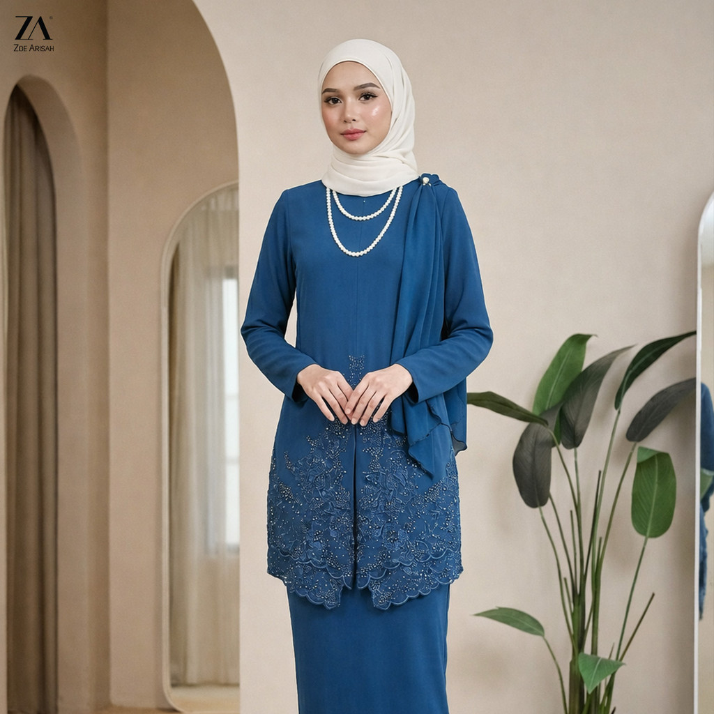 Zoe Arisah Nadrah Kurung Raya 2026 Moden Lace Ruffle Wanita Mandarin ...