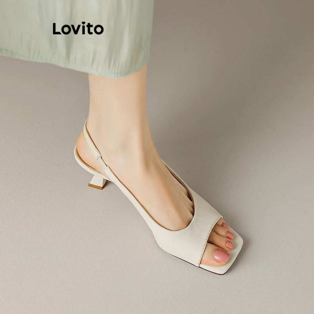 Lovito Elegant Plain French Simple Commute Square Head Thin Heels Heel ...