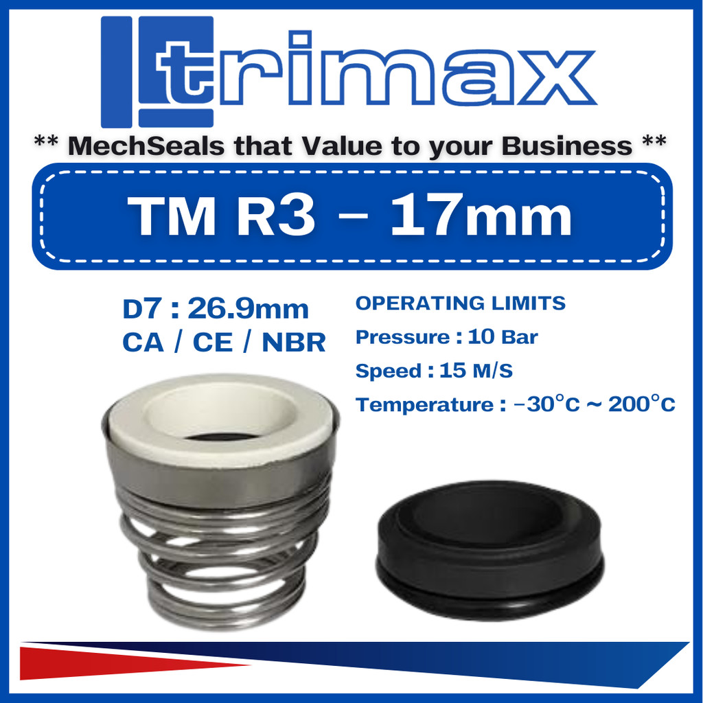 TRIMAX R3/155 17mm ( S ) Single-Spring Mechanical Seal Ceramic/Carbon ...