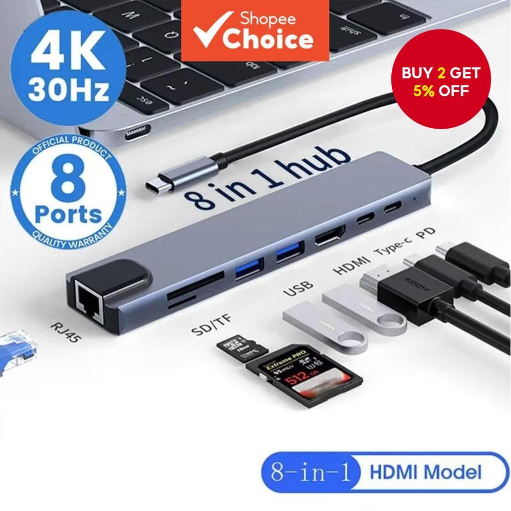 81Type-CVGA,4K HDMI,SD/TF、RJ45PD,MacBook、。 Hab port USB 8 dalam 1 vga ...