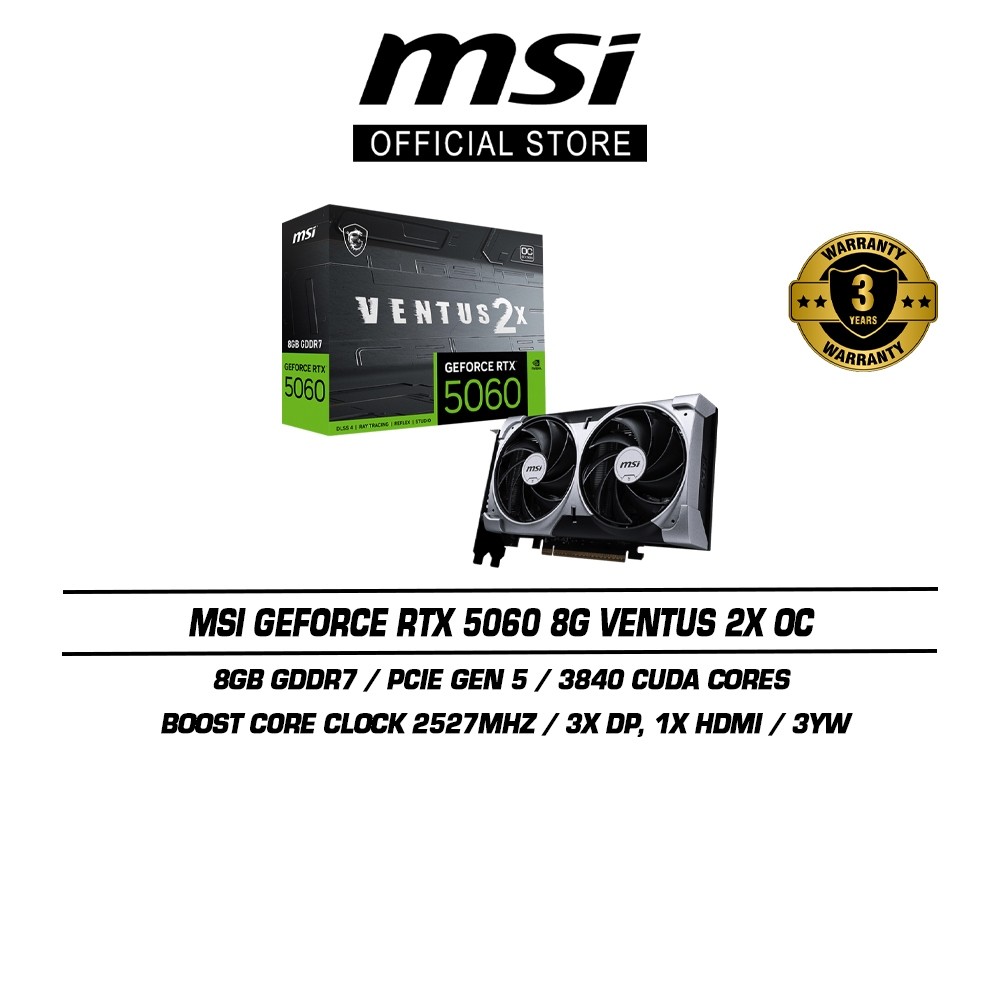 MSI GeForce RTX 5060 8G Ventus 2X OC Graphics Card (8GB GDDR7 | Boost ...