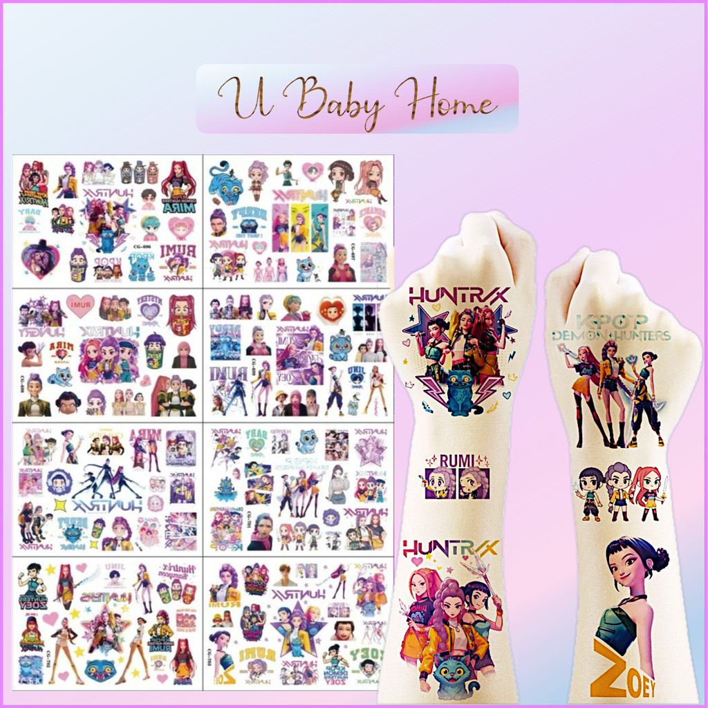 Huntrix Cartoon Tattoo KPop Demon Hunter Temporary Body Face Sticker ...