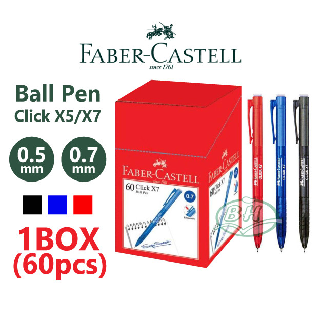 60pcs Faber-Castell Click Ball Pen X5 0.5mm/ X7 0.7mm (Black Blue Red ...