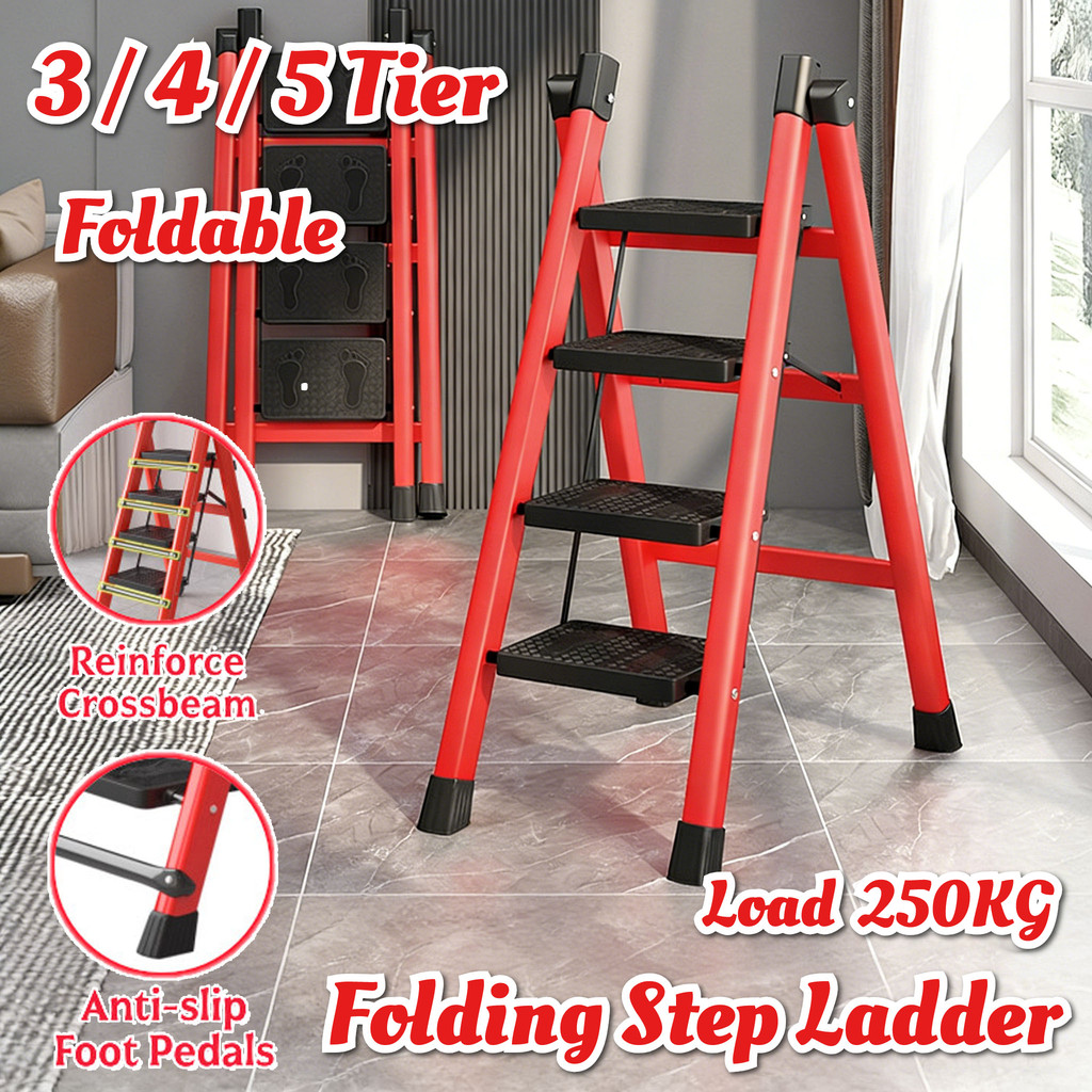 3/4/5 Step Household Ladder Load 250KG Heavy Duty Stool Ladder Folding ...