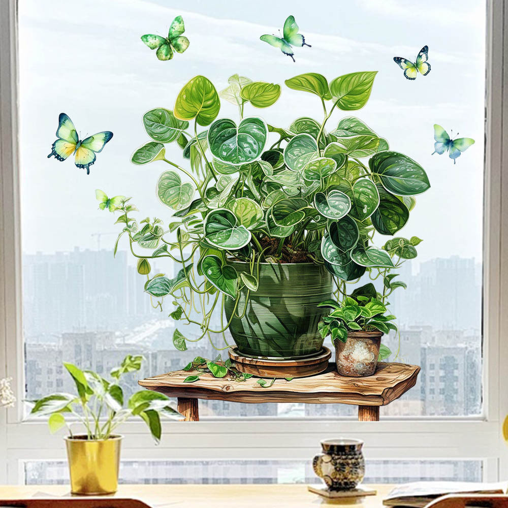 Various Types of Green Plants Potted Wall Stickers Wall Decorations ...