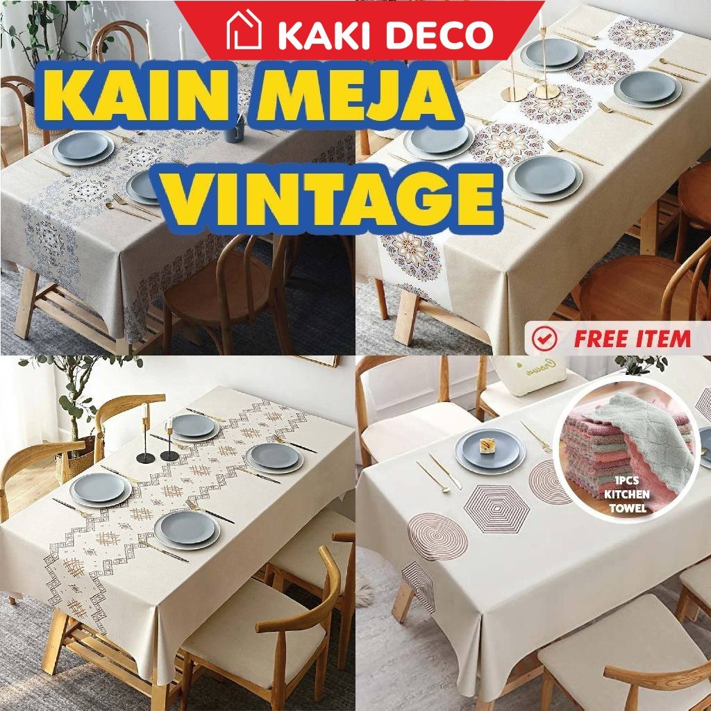 KakiDeco PVC Table Cloth Vintage ⭐Water Proof Table Cover Kain Meja ...