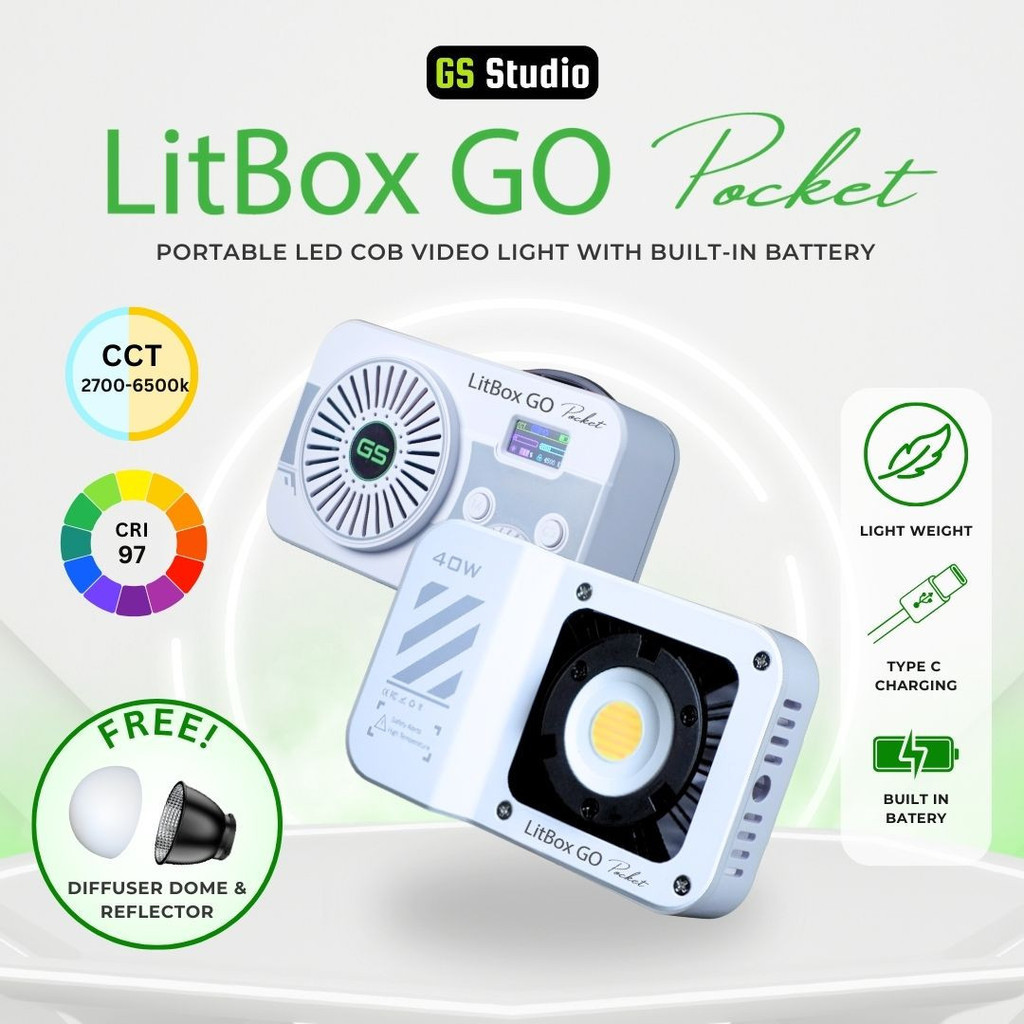 GS LitBox GO Pocket 40W Portable LED COB Video Light CRI 97 Built-in ...