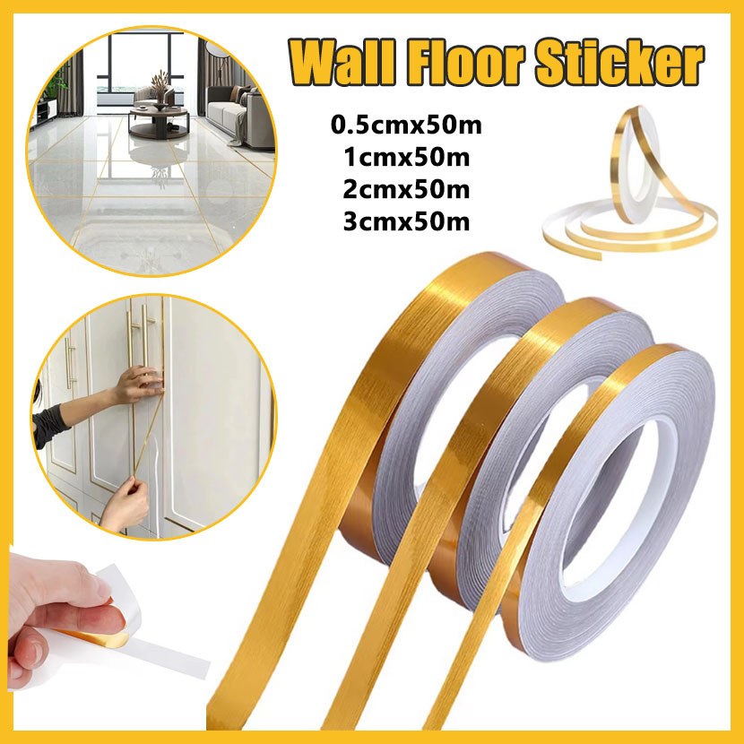 50m Floor Tile Strip Seam Sticker Gold Tile Gap Sticker Waterproof ...