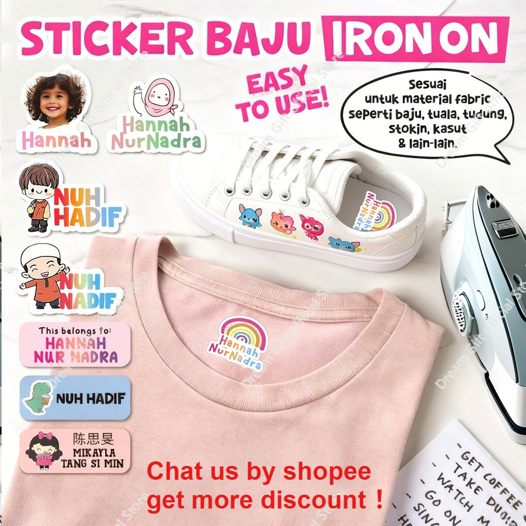 STICKER IRON ON WASHABLE & WATERPROOF FABRIC STICKER Sticker Nama Baju ...