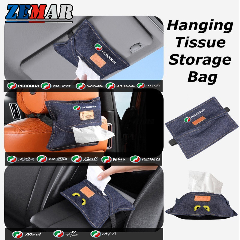 Perodua New Denim Style Tissue Bag Car Sunshade Tissue Pack Hanging ...