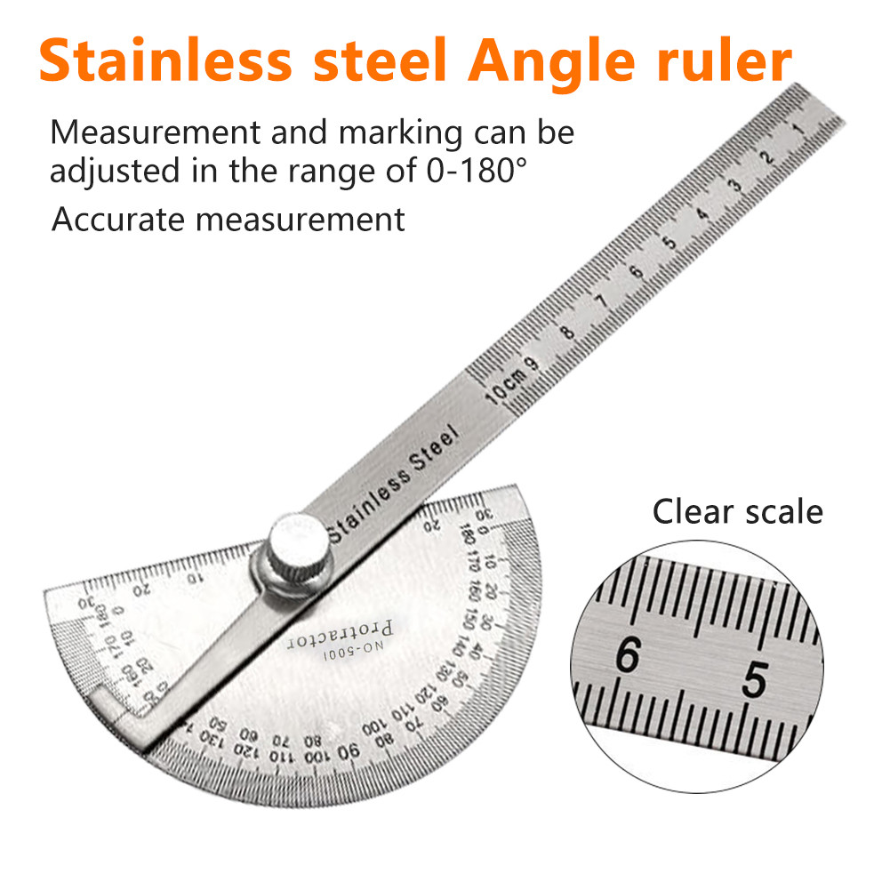 180 Degree Protractor Stainless Steel 180-Degree Angle Ruler Gauge ...