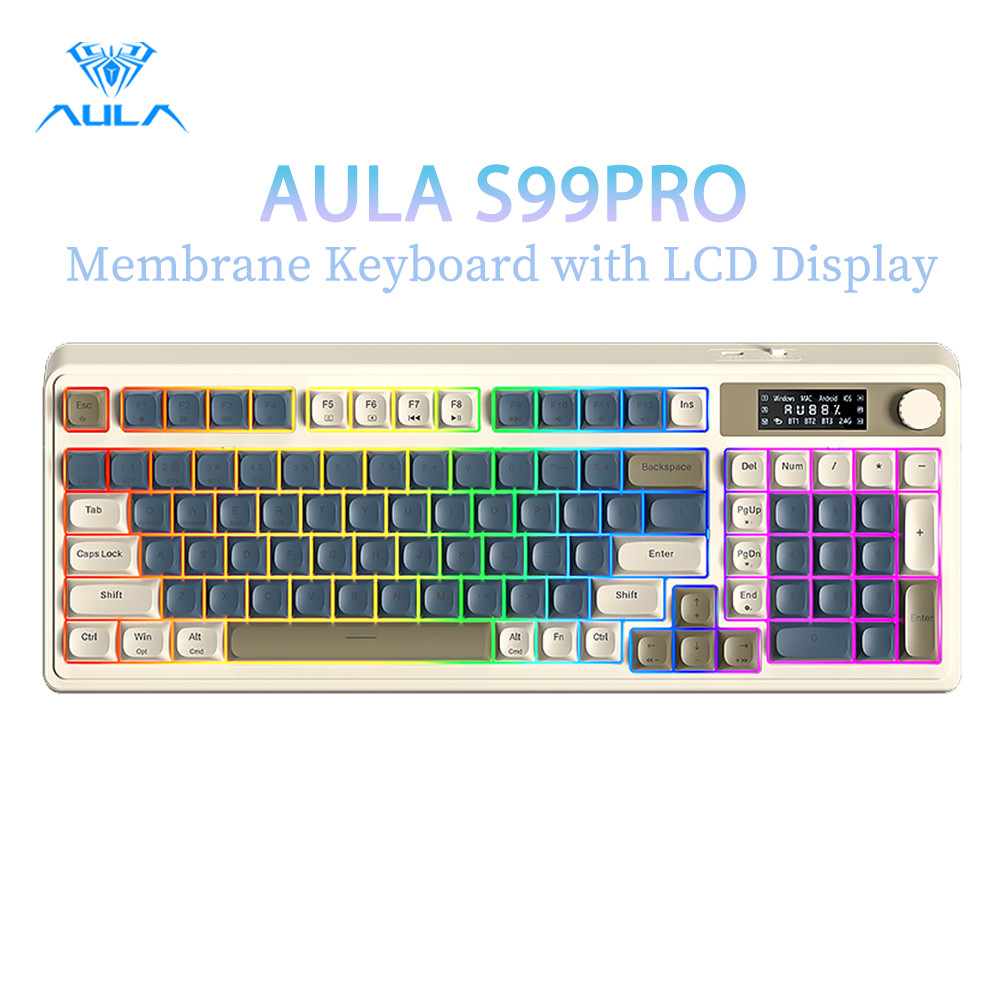 AULA S99PRO Membrane Keyboard 99 Keys Wired Bluetooth 2.4G RGB LCD ...