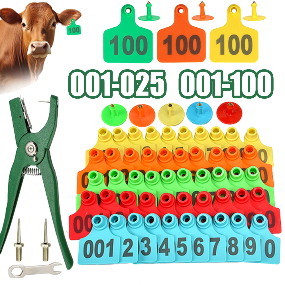 100Pcs Plastic Ear Tags 5×4 Numbered ID Labels Loading Make Plier Set ...