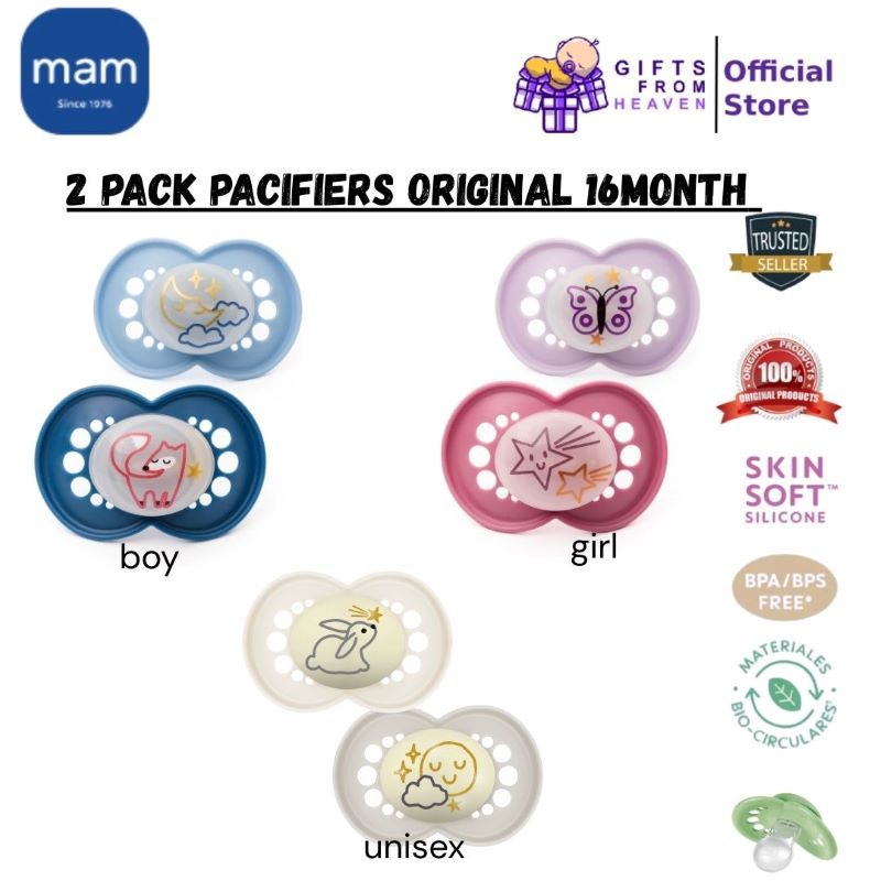 MAM TWIN PACK PACIFIERS ORIGINAL 16MONTH ASSORTED | Shopee Malaysia