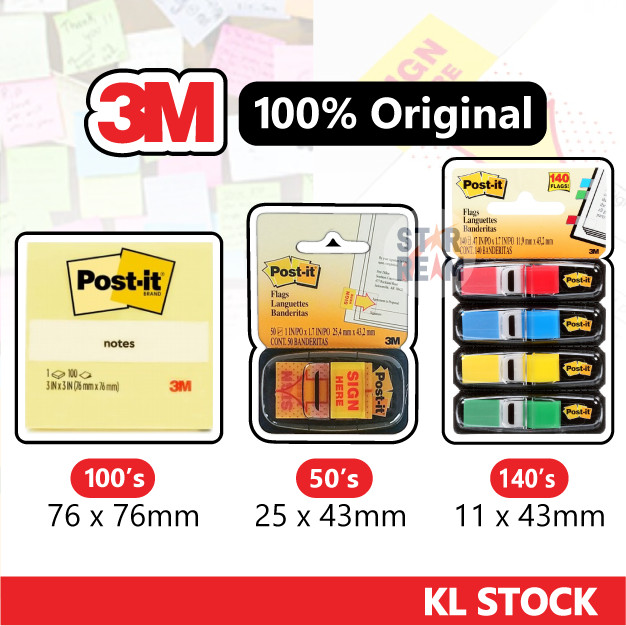 ORIGINAL 3M Post-it Sticky Notes/Sign Here Flags/Index Flag Tape/Post ...
