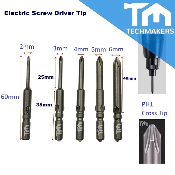 PH1 Magnetic Phillips Screwdriver Bit Cross 60mm Length 2mm 3mm 4mm 5mm 6mm Diameter Option Electric Screw Driver