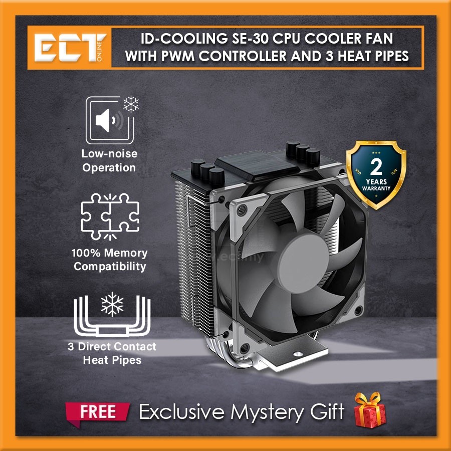 ID-Cooling SE-30 CPU Cooler Fan with PWM Controller and 3 Heat Pipes ...