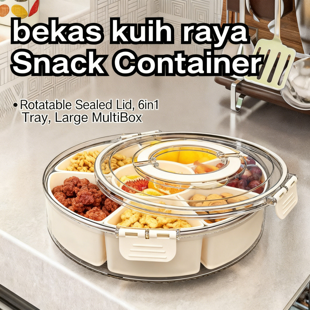 Rotatable Tray Sealed Snack MultiBox kuih raya 6in1 Candy bekas Food ...