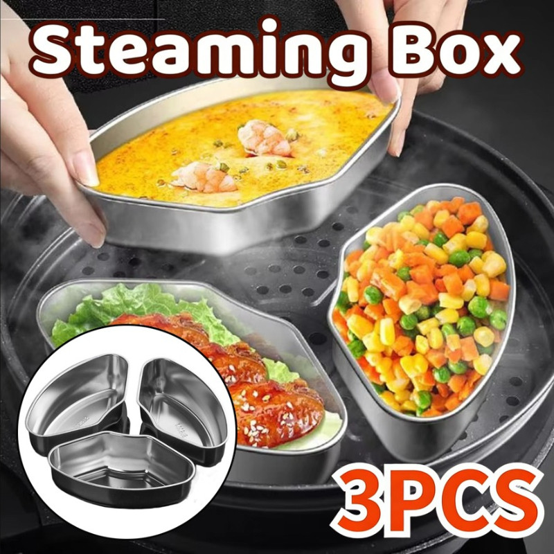 3pcs 304 Stainless Steel Steaming Box Fan-Shaped Steaming Bowl Tray ...