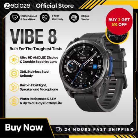  NEW Zeblaze VIBE 8 Smart Watch with 1.43 AMOLED Display, Heart Rate and Blood Pressure Monitoring, Multi-Sport Modes, and Voice Call Feature for Men.  Zeblaze VIBE 8 BARU Paparan AMOLED 1.43 Kadar Jantung Tekanan Darah Pelbagai Mod Sukan Panggilan
