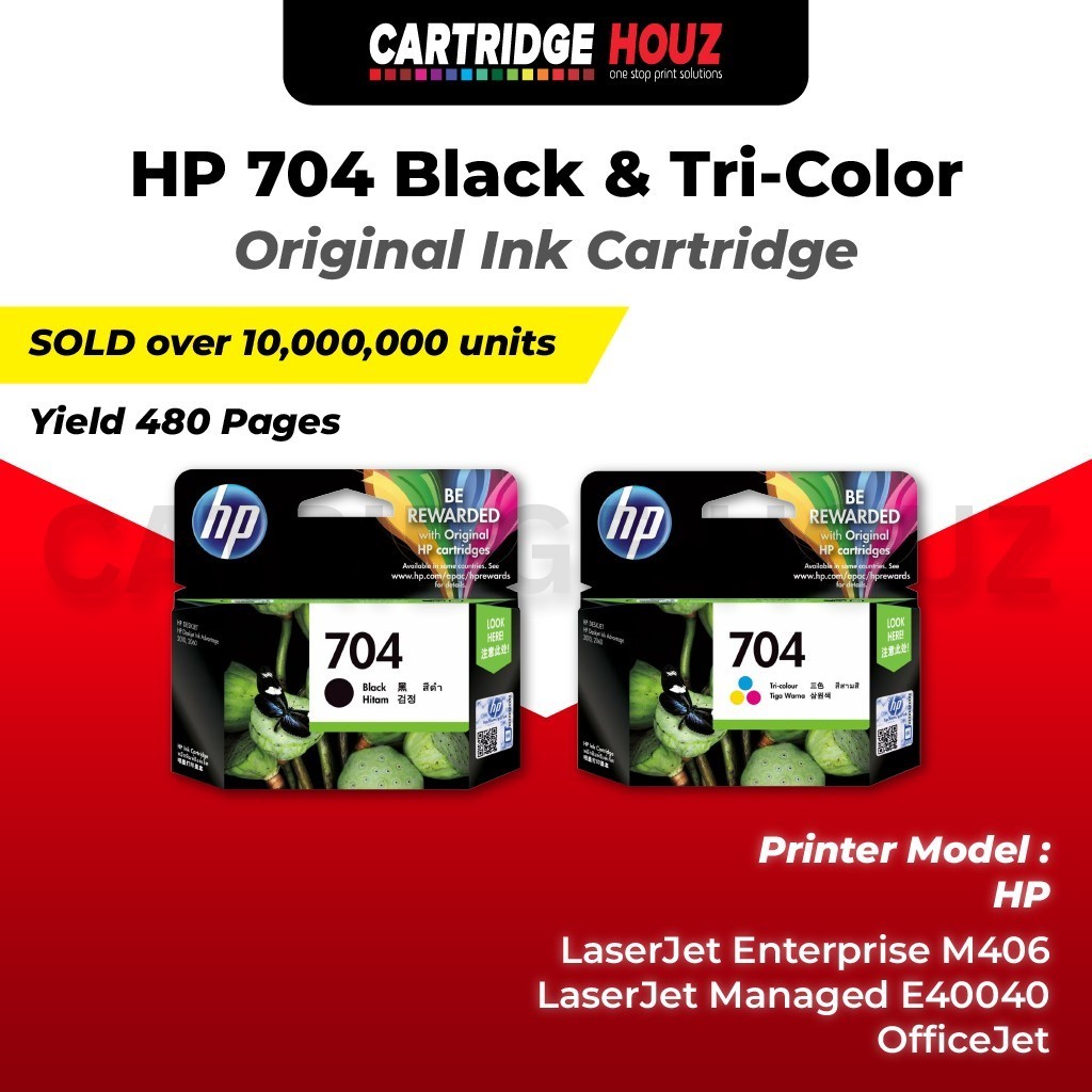 HP 704 BLACK TRI-COLOR INK CARTRIDGE BRAND NEW For M406 E40040 [100% ...