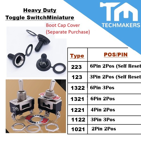 E-TEN 123 223 123 1322 1221 15A 250V Heavy Duty Toggle Switch Miniature + Waterproof Cover Rocker Car Start Stop Button