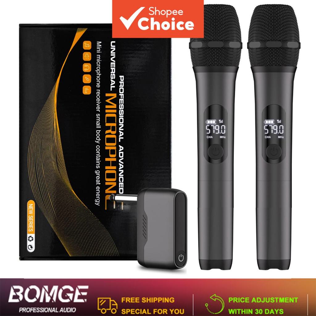 BOMGE Dual-Channel Wireless Microphone System Rechargeable Receiver for ...