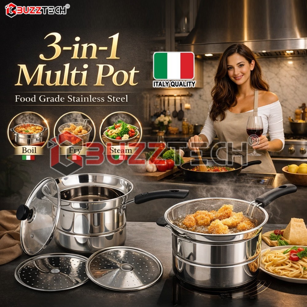 (5 YEARS WARRANTY) BuzzTech Italy Stainless Steel Multipurpose Pot Deep ...