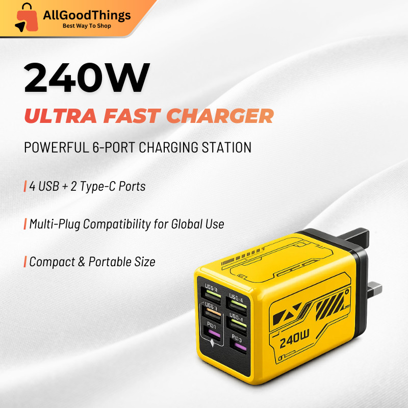 240W 4USB+2 PD Type C Output Adapter Multi-Port Charger Super Fast ...