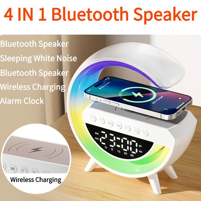 4 IN 1 Bluetooth Speaker LED Atmosphere Light Wireless Charger Stand ...