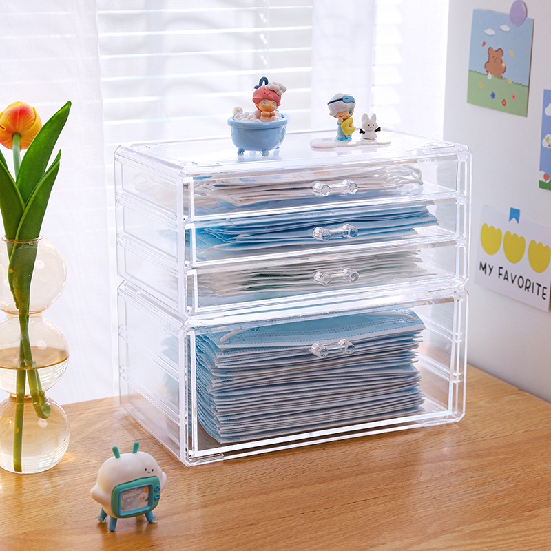Mask Storage Box Transparent Drawer Stackable Organizer Portable ...