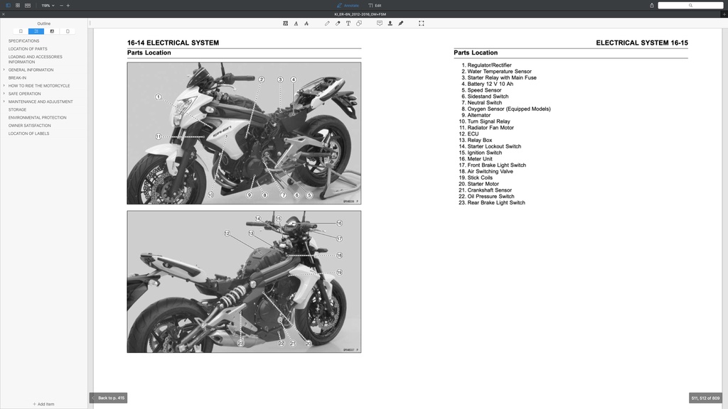 KAWASAKI ER6n ER6n (20062016) SERVICE MANUAL + PARTS