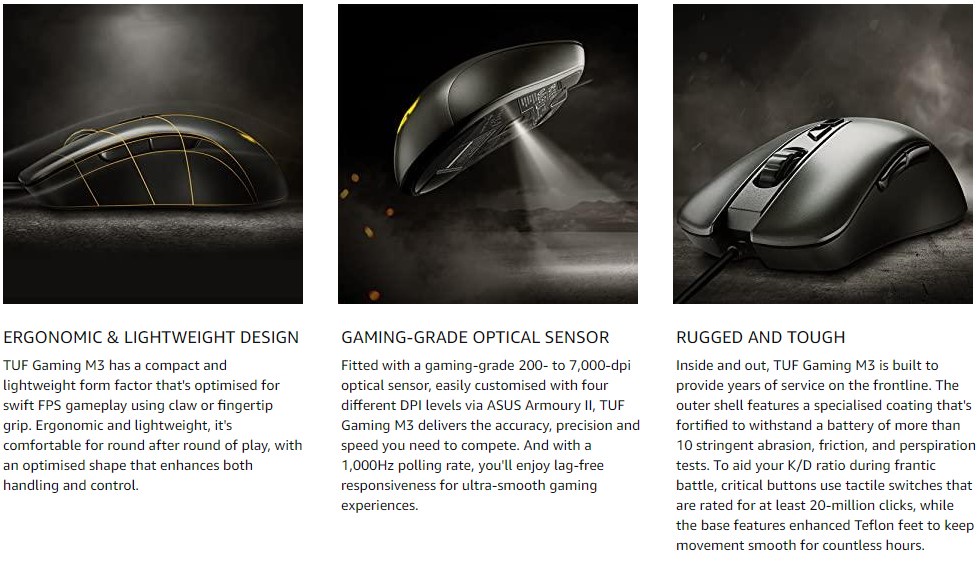 ASUS TUF Gaming Mouse M3 P305 / P309 Gen II - Ergonomic Wired Gaming ...