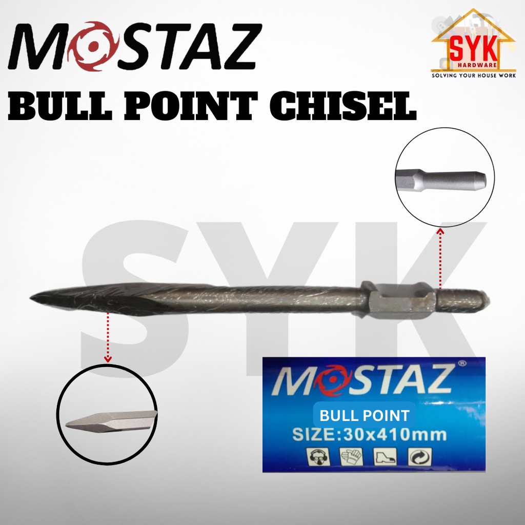 SYK Mostaz 30mm x 410mm 1Pcs Star Bull Point Chisel Bull Chisel ...