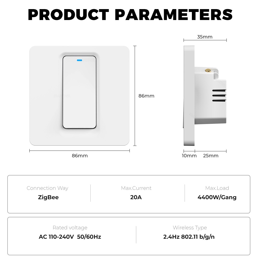 Tuya Zigbee Smart Switch 20A 3000W – Mit Temperatur- Und Luftfeuchtigkeitssensor, Sprachsteuerung, Echtzeitmonitoring