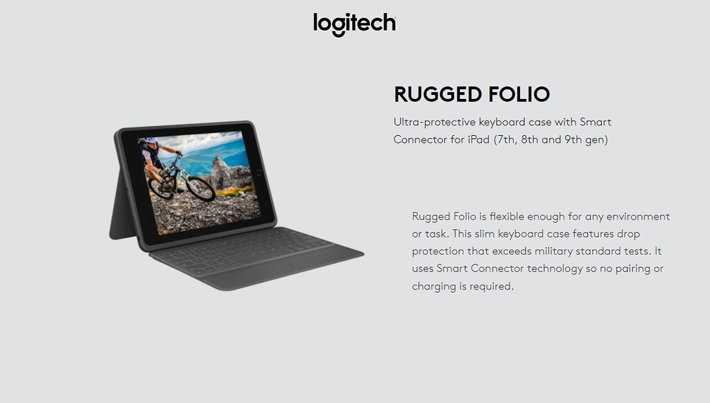 Logitech Rugged Folio - Protective Keyboard Case for iPad (7th