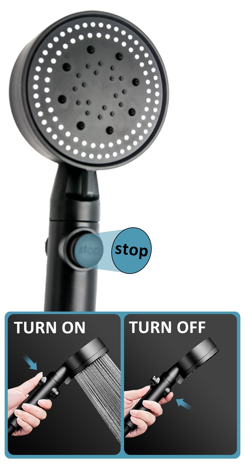 Shower Head Water Saving Black 5 Mode Adjustable High Pressure Shower ...