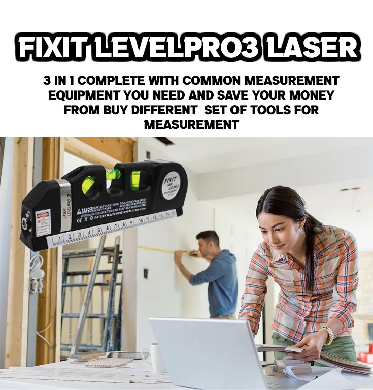 4 IN 1 FIXIT LEVEL PRO 3 LASER LEVEL Multifunctional Measurement Tools ...