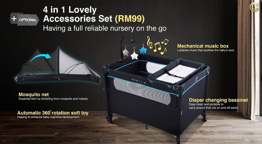 (FREE Shipping) Crolla Premium Ally / Ally Bedside Baby Cot / Travel