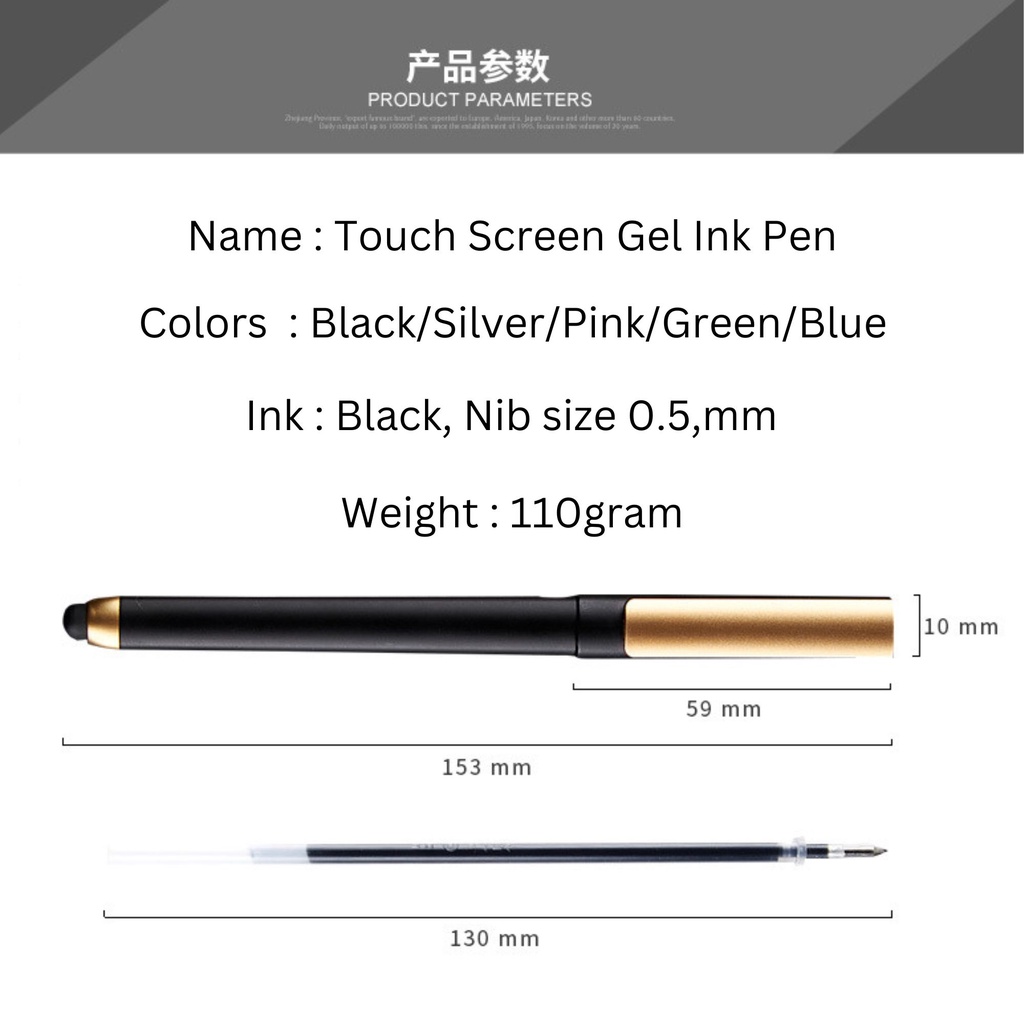 [Ready Stock] 2 in 1 stylus gel ink pen black ink refillable elegance ...