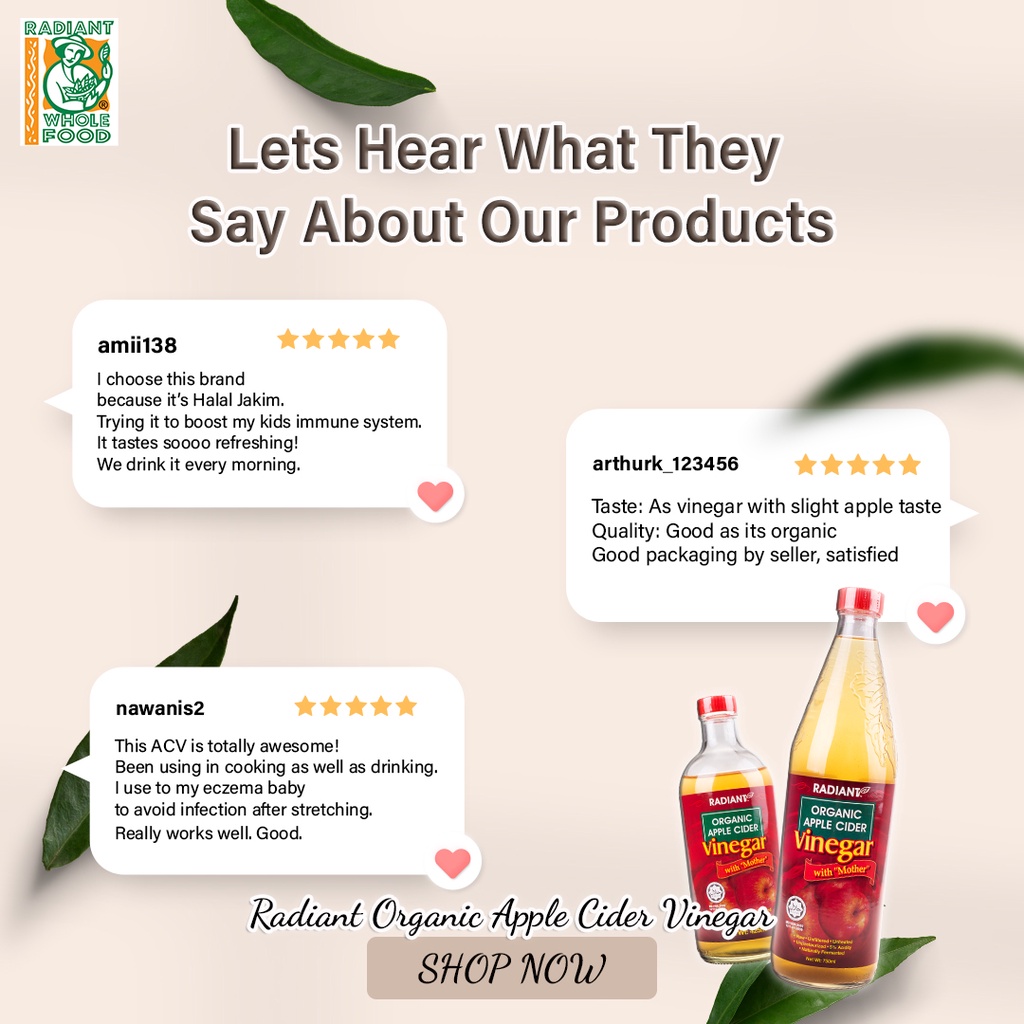 Radiant Organic Apple Cider Vinegar (425ml) Halal Certified | Shopee ...